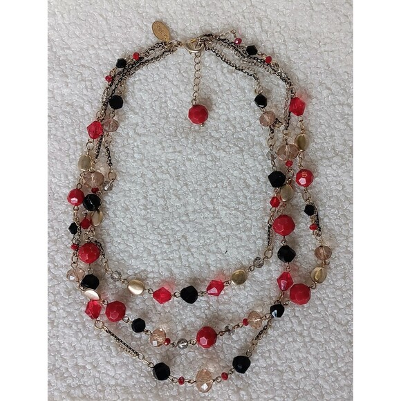 White House Black Market Gold Glass Beaded Multi Strand Statement Necklace EUC - Picture 7 of 10